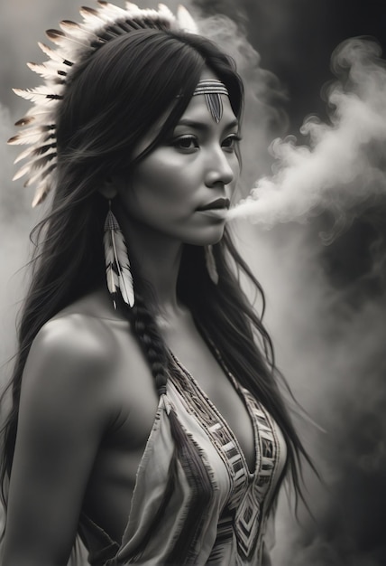 Portrait of a beautiful indian girl with smoke in her hair