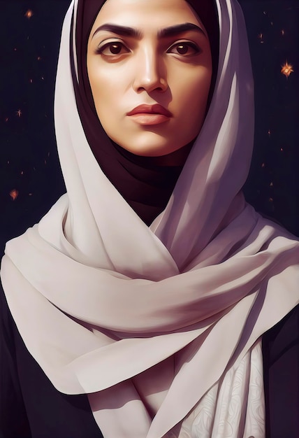 Portrait of beautiful Iranian woman with hijab, illustration of women's freedom protests in iran