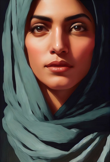 Portrait of beautiful Iranian woman with hijab, illustration of women's freedom protests in iran