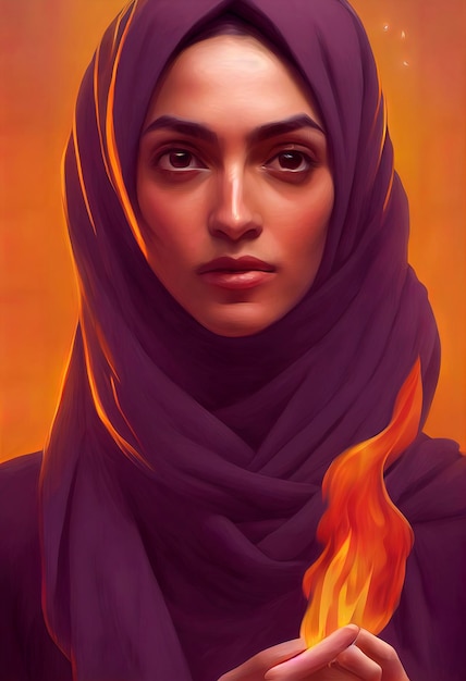 Portrait of beautiful Iranian woman with hijab, illustration of women's freedom protests in iran