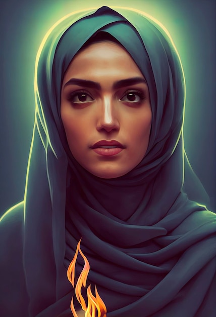 Portrait of beautiful Iranian woman with hijab, illustration of women's freedom protests in iran