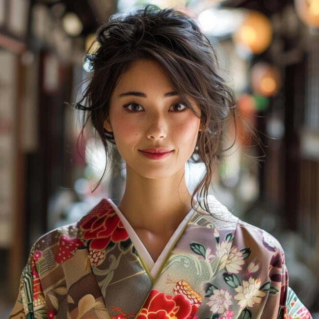 Portrait of a beautiful Japanese woman in traditional kimono