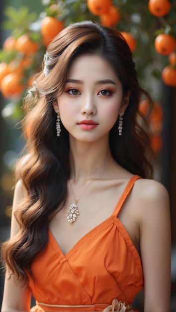 Portrait of Beautiful Korean Woman on blur background