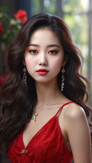 Portrait of Beautiful Korean Woman on blur background