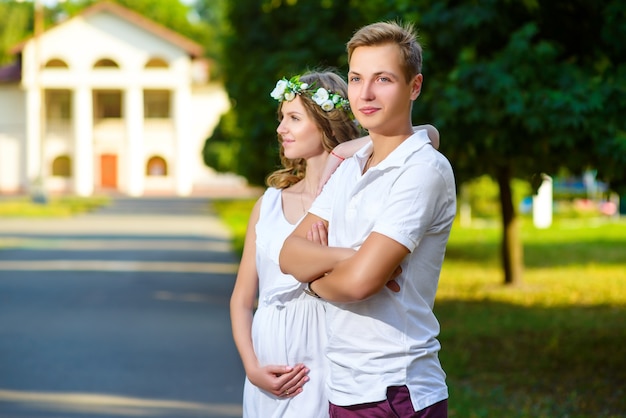 Portrait of beautiful loving couple awaiting baby