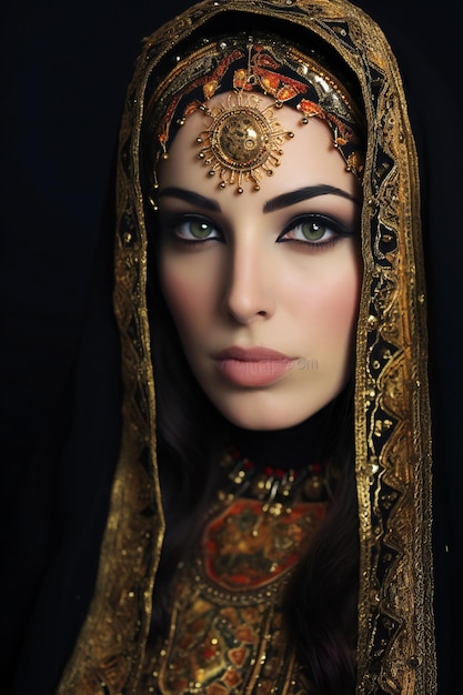 Portrait of beautiful oriental woman with oriental makeup