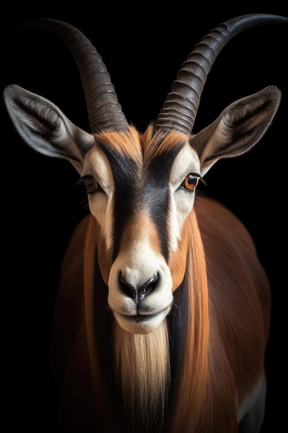 A portrait of a beautiful oryx or bighorn antelope facing the camera Generative AI