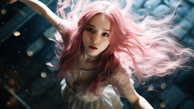 Portrait of beautiful pale woman with platinum pink hair