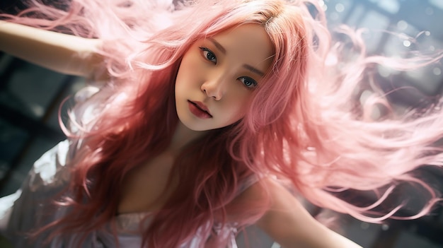 Portrait of beautiful pale woman with platinum pink hair