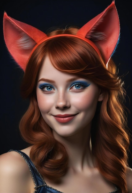 Portrait of a beautiful redhaired girl with fox makeup