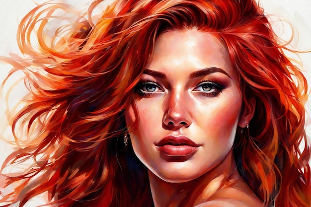 Portrait of a beautiful redhaired woman with flying hair