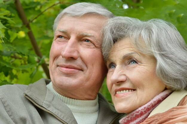 Portrait of a beautiful senior couple in autumn park