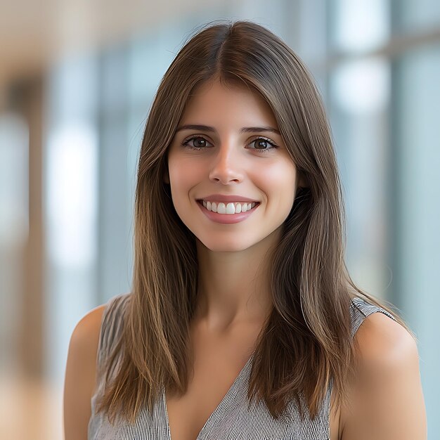 Portrait of a Beautiful Smiling Woman with Long Brown Hair