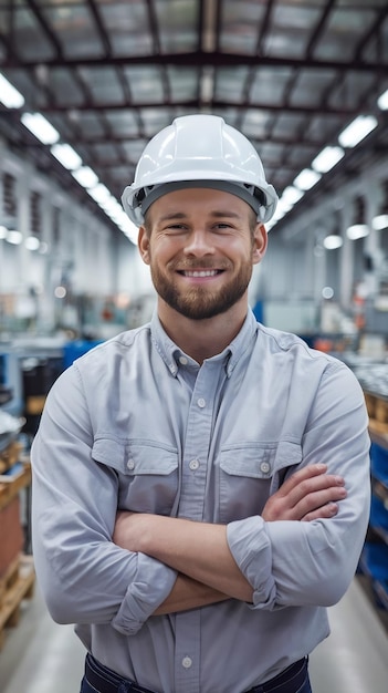 Portrait of a Beautiful Successful Industrial Factory Worker Looking at Camera and Smiling