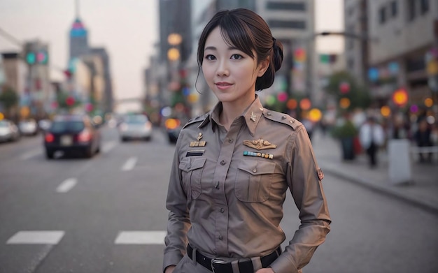 Portrait of beautiful Thai asian police woman wearing uniform Generative AI