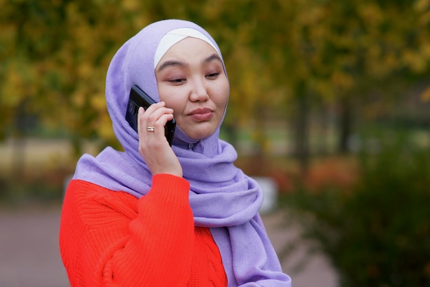 Portrait of beautiful unpleasant unhappy pretty asian muslim young woman islamic girl is wearing on