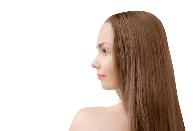 Portrait of a beautiful woman in profile Beauty skin care concept