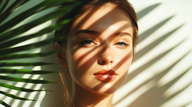 Portrait of Beautiful Woman in Shadow of Tropical