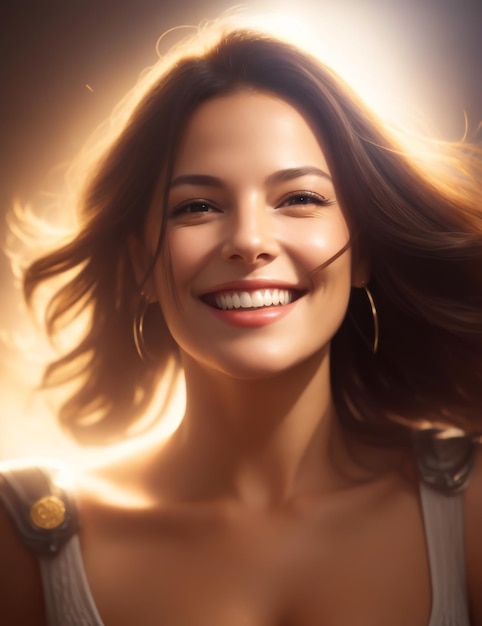 A portrait of a beautiful woman smiling