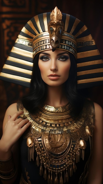 Portrait of beautiful woman wearing fantasy Egyptian makeup Cleopatra Generative AI