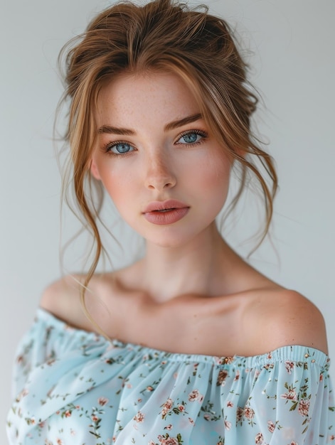 Photo portrait of a beautiful woman wearing a floral dress