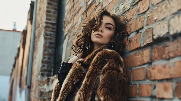 Photo portrait of beautiful woman wearing fur coat