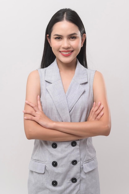 Portrait of beautiful woman over white background studio