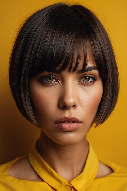 Portrait of beautiful woman with blunt hair