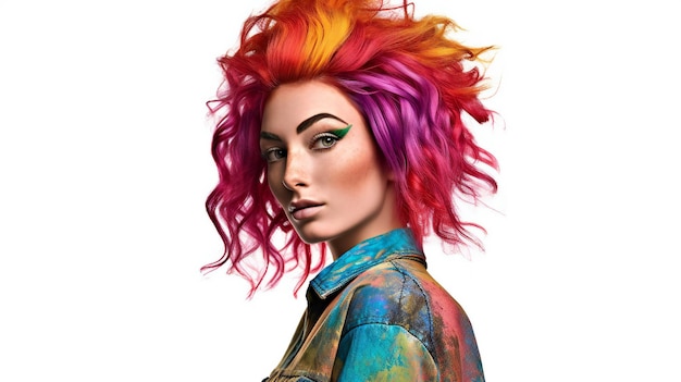 Portrait of a beautiful woman with colorful hair and makeup