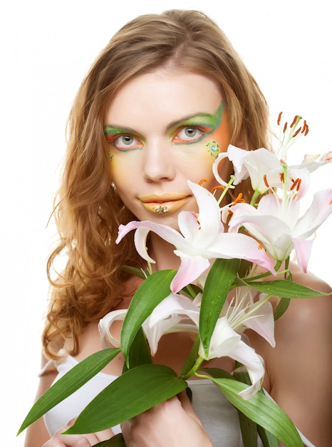 Portrait of Beautiful woman with lily