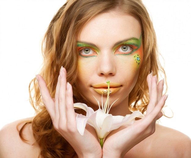 Portrait of Beautiful woman with lily