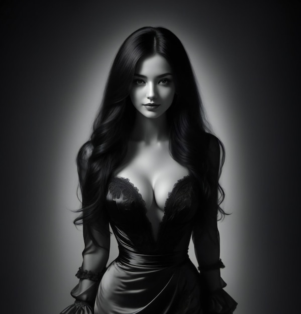 Portrait of a beautiful woman with long black hair Fashion shot