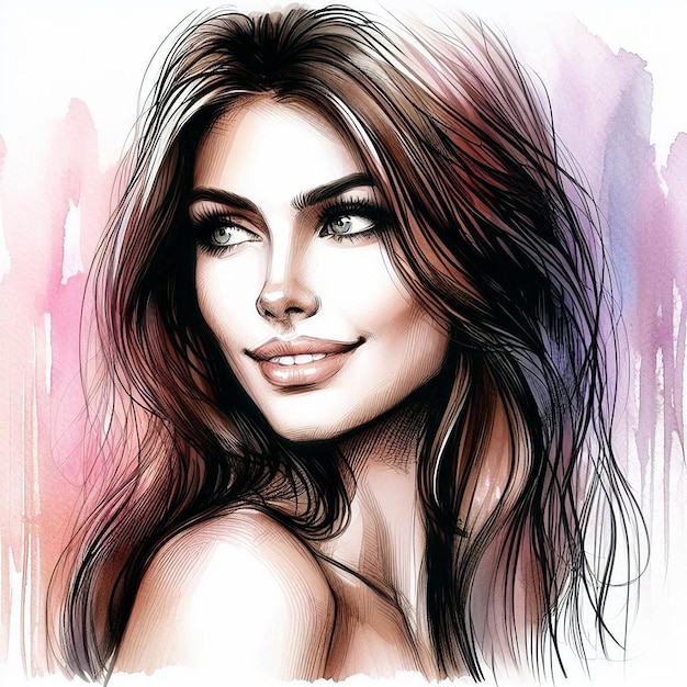 Portrait of a beautiful woman with long hair Fashion illustration