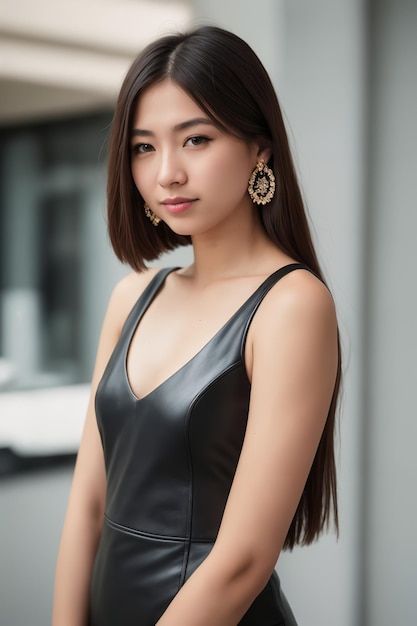 A portrait of a beautiful women in leather dress