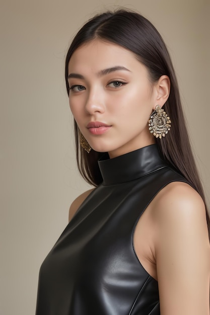 A portrait of a beautiful women in leather dress