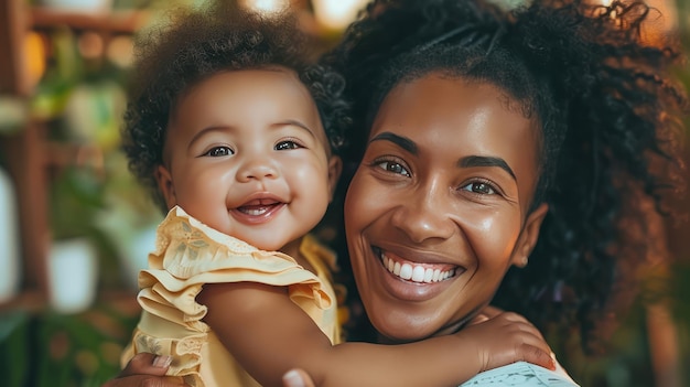 Portrait of a beautiful young African American mother holding and hugging her baby Its Mothers Da