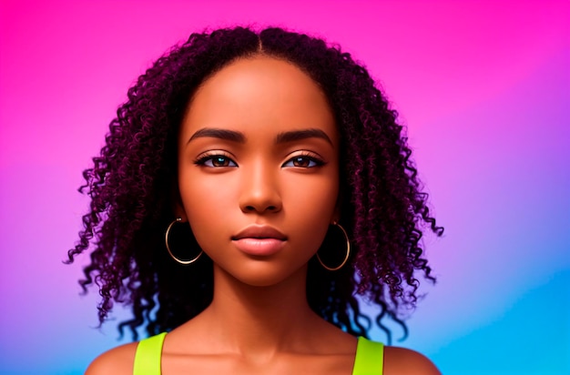 Portrait of a beautiful young african american woman on a colorful background Generative AI