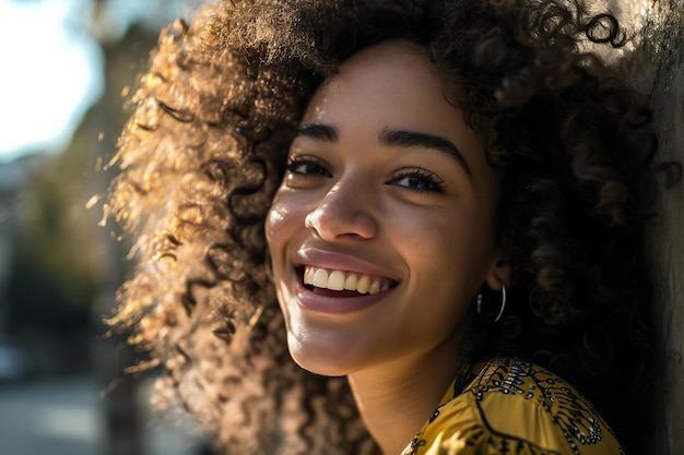 Portrait of a beautiful young african american woman with curly hair