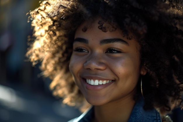 Portrait of a beautiful young african american woman with curly hair