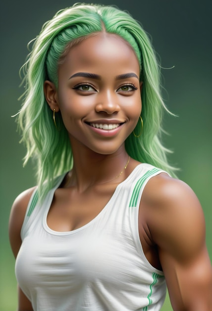 Portrait of a beautiful young african american woman with green hair