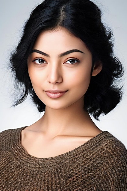 Portrait of a beautiful young asian woman in brown sweater