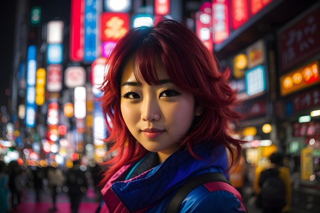 Portrait of a beautiful young asian woman in the city at night