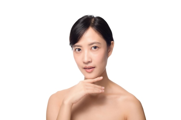 Portrait of beautiful young asian woman clean fresh bare skin concept Asian girl beauty face skincare and health wellness Facial treatment Perfect skin Natural make up on white background