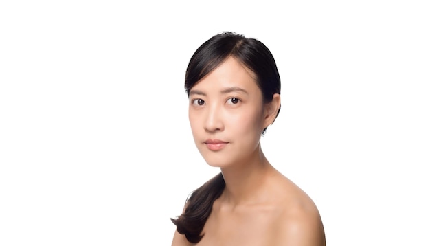 Portrait of beautiful young asian woman clean fresh bare skin concept Asian girl beauty face skincare and health wellness Facial treatment Perfect skin Natural make up on white background