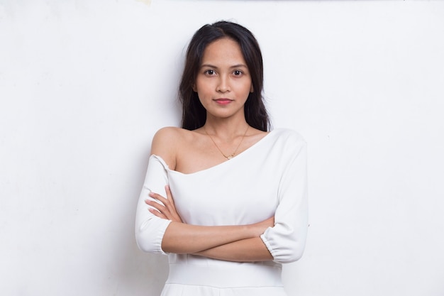 Portrait of beautiful young asian woman isolated on white background