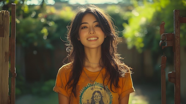 Portrait of a beautiful young asian woman smiling in the garden