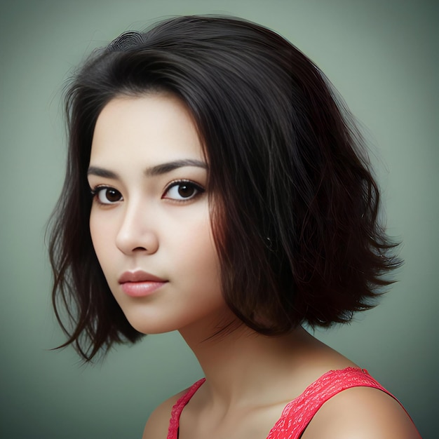 Portrait of a beautiful young asian woman with long black hair