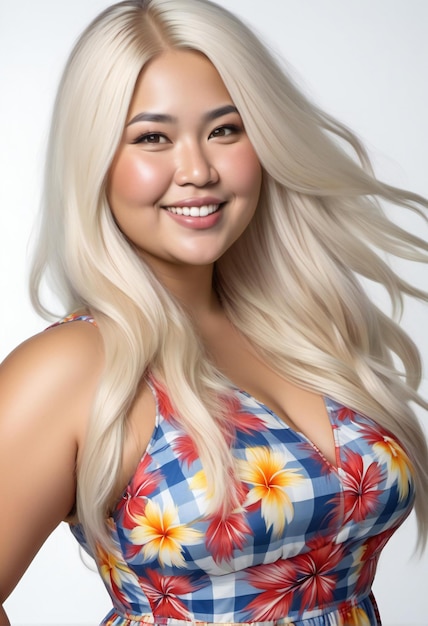 Portrait of a beautiful young asian woman with long blond hair