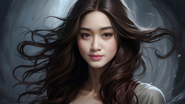 Portrait of beautiful young asian woman with long healthy brown hair