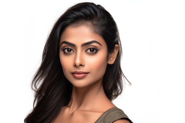 Portrait of beautiful young asian woman with makeup on white background